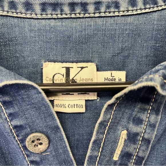 CK Calvin Klein Denim Button Up Shirt Blue Vintage 90s size L 100% Cotton - Picture 2 of 10